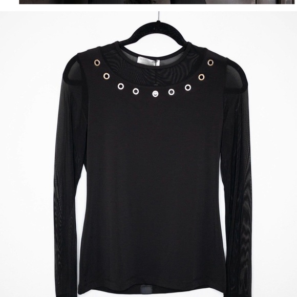Anatomie Kim Lux Top Black Mesh Sheer Grommet Long Sleeve Edgy Travel BB20 - Picture 3 of 7